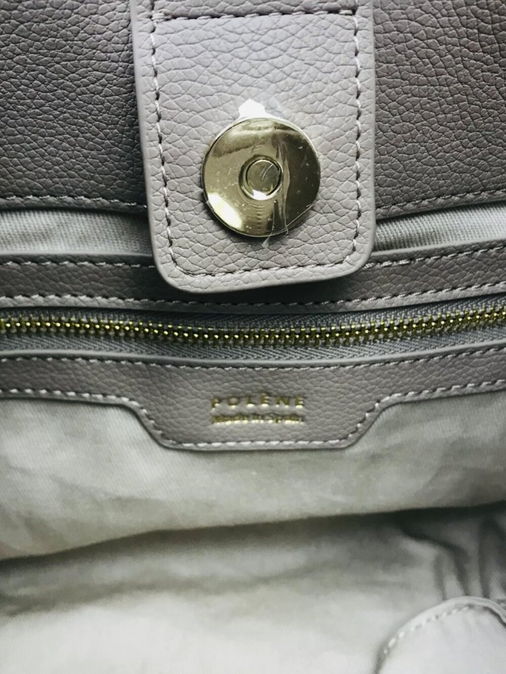 Polene Taupe Pebbled Leather Top-Handle Tote - Picture 10 of 12